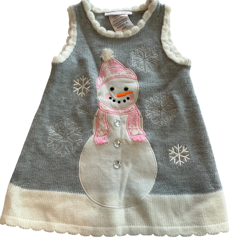 Bonni Baby Girl Snowman Knit Dress‎ Pink White Gray 12 Months Sleeveless